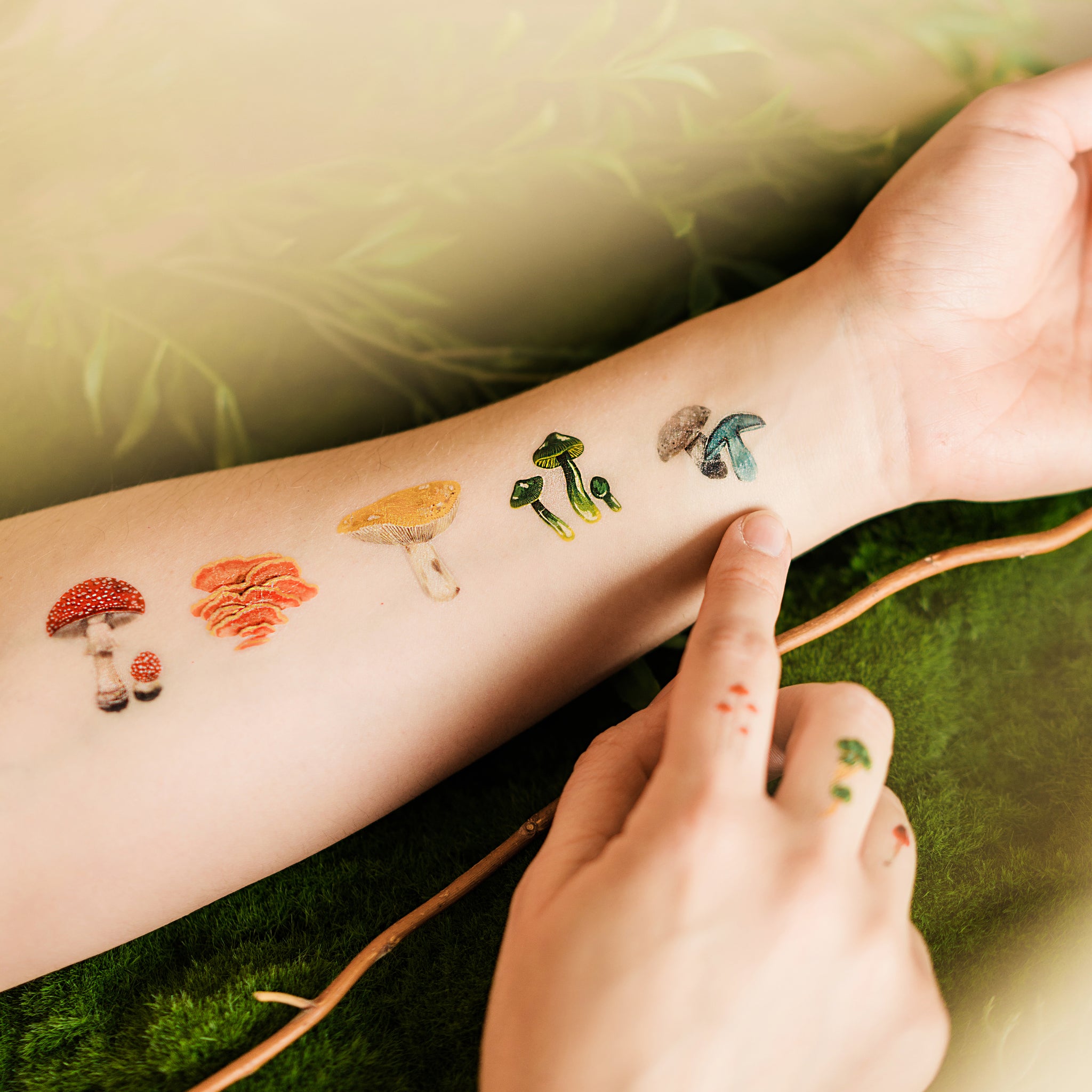 Colorful mushroom tattoos